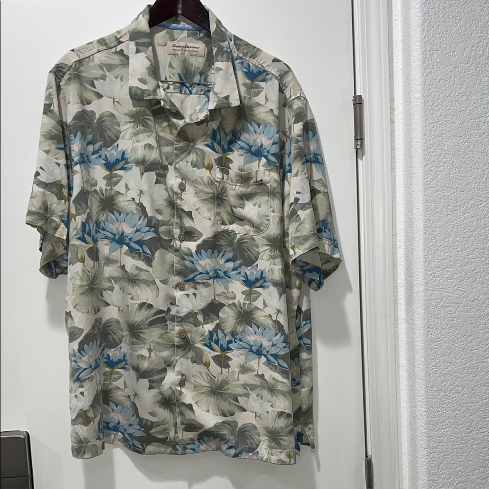 Tommy Bahama Men's Tropical Floral Shirt - Blue and Gray